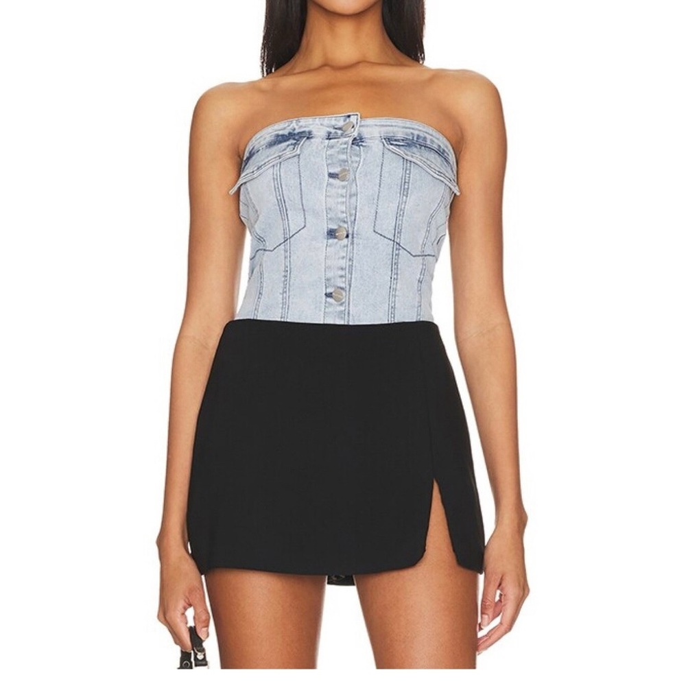 Superdown Jozie Denim Corset Top Size Small Strapless Y2K Festival NWT
